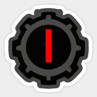 Red Letter I in a Black Industrial Cog Sticker